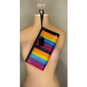 Barney's New York Genuine Leather Multi Color Stripe Wristlet/Clutch